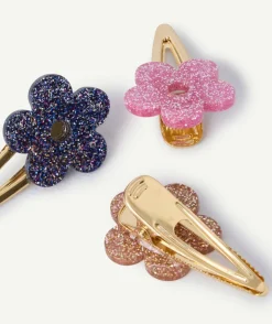 Lot barrettes fleurs pailletées couleur dorée