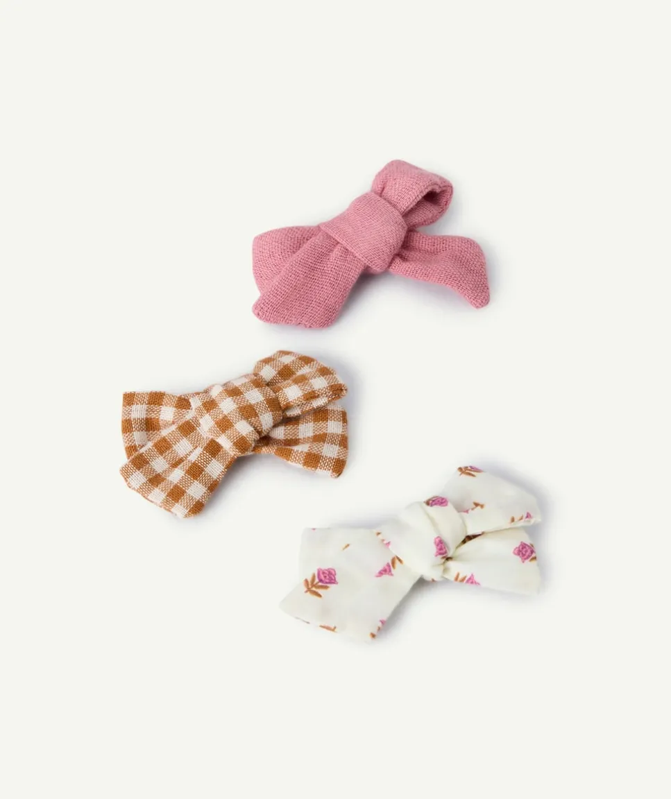 Lot barrettes nœud bébé fille rose et imprimé