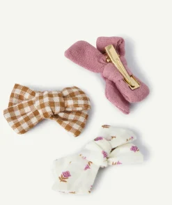 Lot barrettes nœud bébé fille rose et imprimé