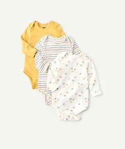 Lot 3 bodies bébé garçon jaune, rayé et imprimé