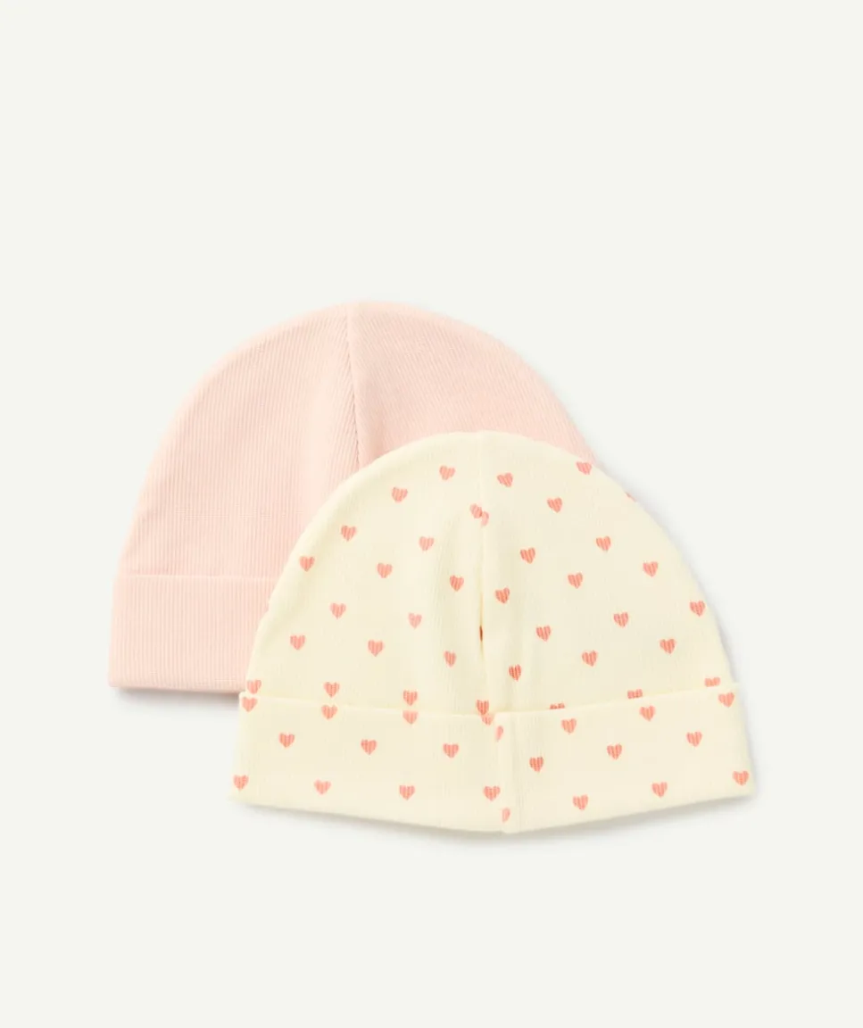 Lot 2 bonnets bébé fillerose et imprimé cœurs