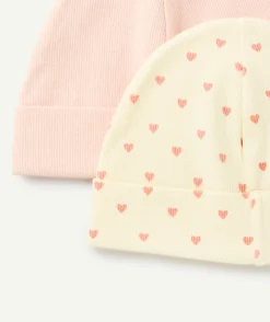 Lot 2 bonnets bébé fillerose et imprimé cœurs