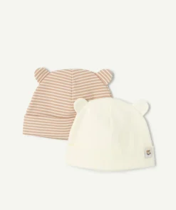 Lot 2 bonnets bébé garçon écru et marron ourson