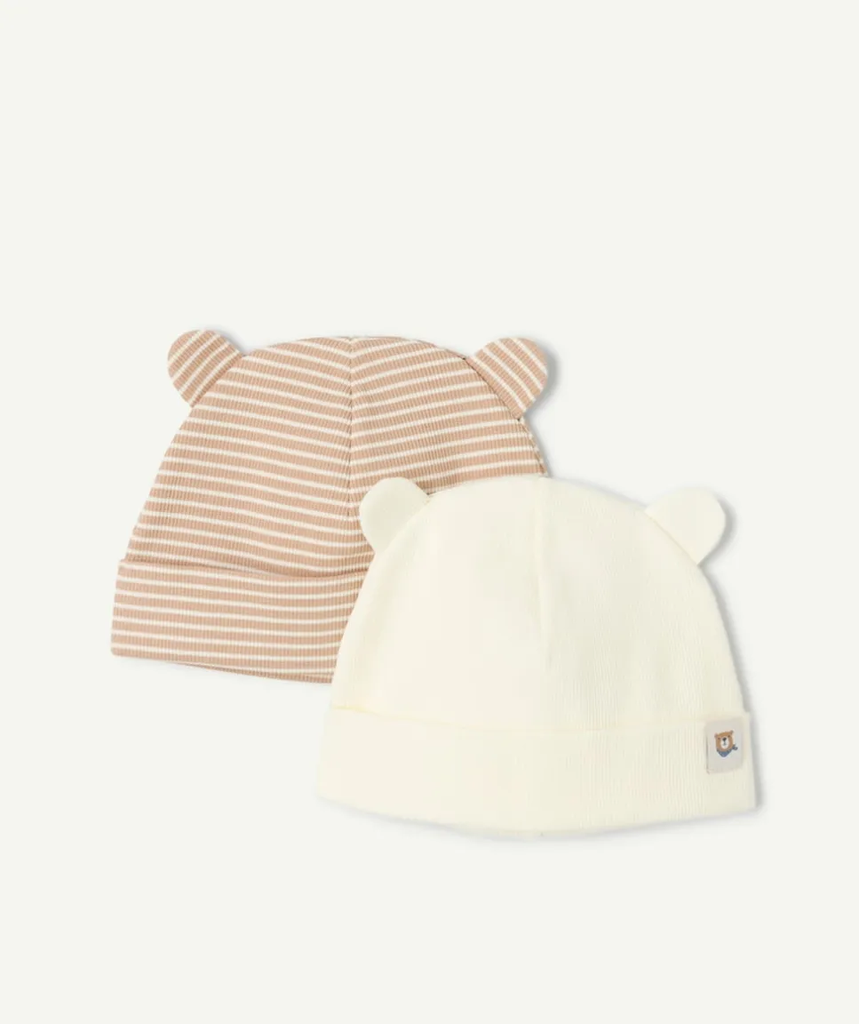 Lot 2 bonnets bébé garçon écru et marron ourson