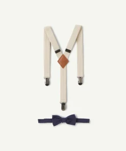 Lot bretelles et nœud papillon beige