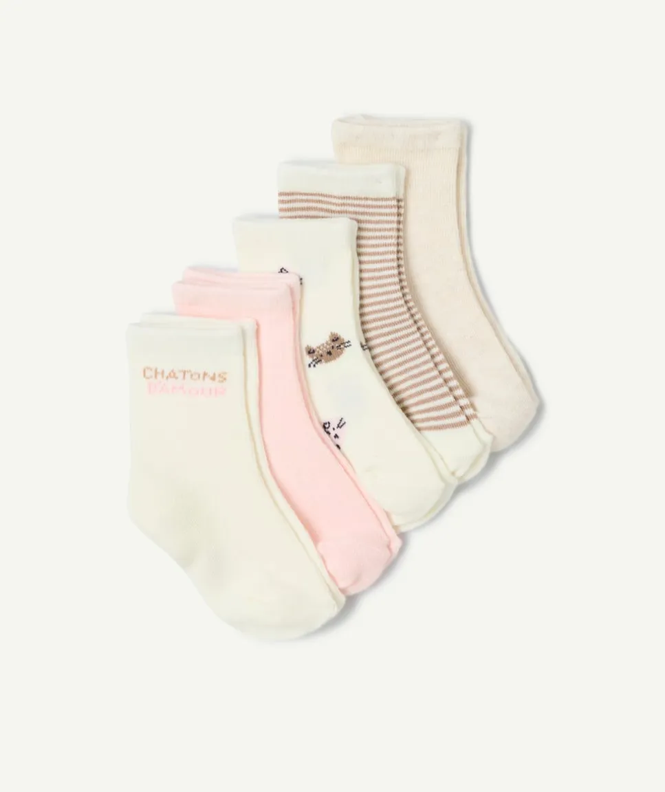 Lot chaussettes bébé fille écru et rose chatons