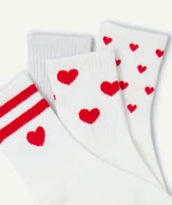 Lot chaussettes fille blanches cœurs rouges