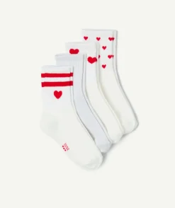 Lot chaussettes fille blanches cœurs rouges