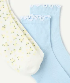 Lot chaussettes fille bleu imprimé fleuri