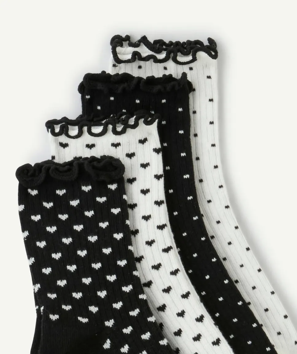 Lot chaussettes fille noir blanc cœurs volants