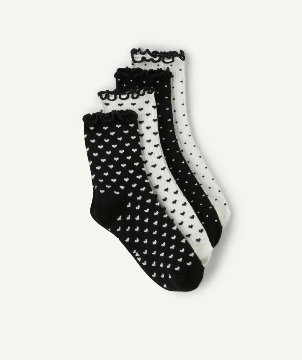 Lot chaussettes fille noir blanc cœurs volants