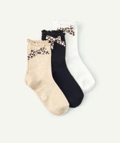 Lot 3 chaussettes fille nœud imprimé léopard