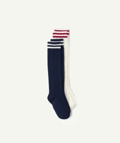 Lot chaussettes hautes fille côtelées rayées