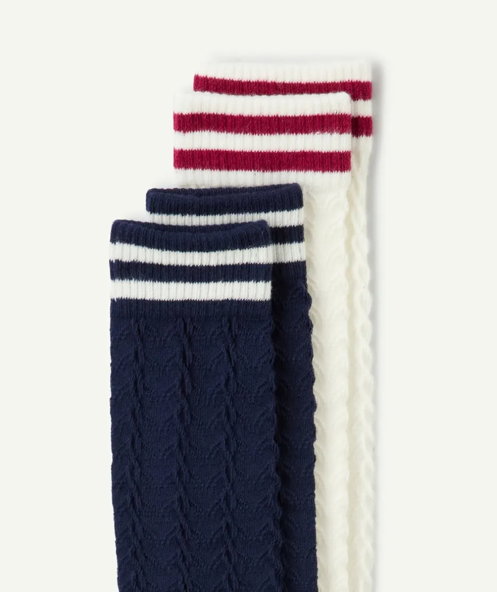 Lot chaussettes hautes fille côtelées rayées