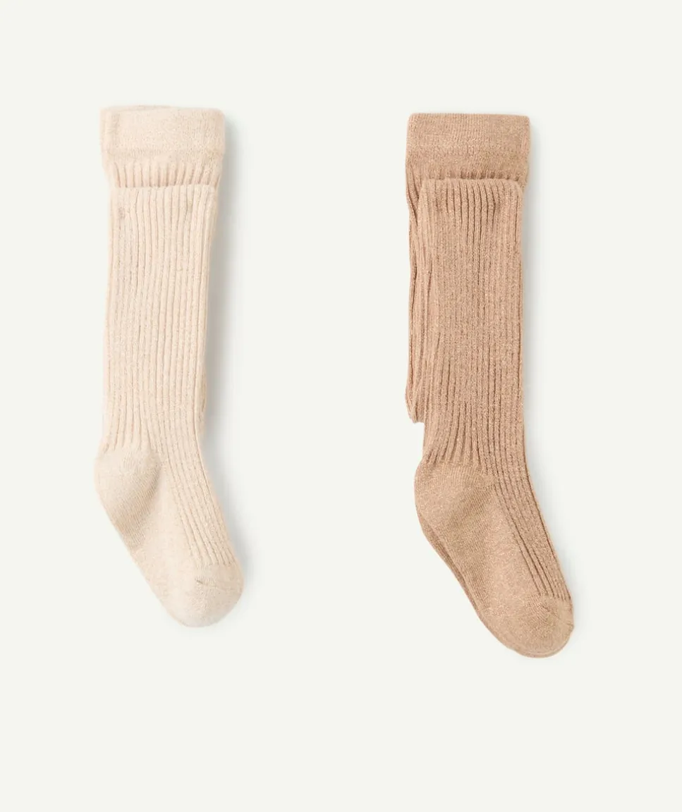 Lot collants bébé fille côtelés neutres