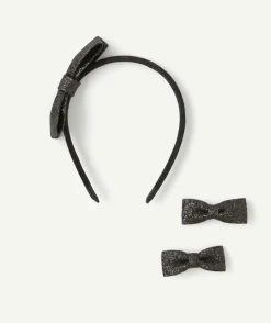 Lot de 3 accessoires cheveux fille noir pailleté