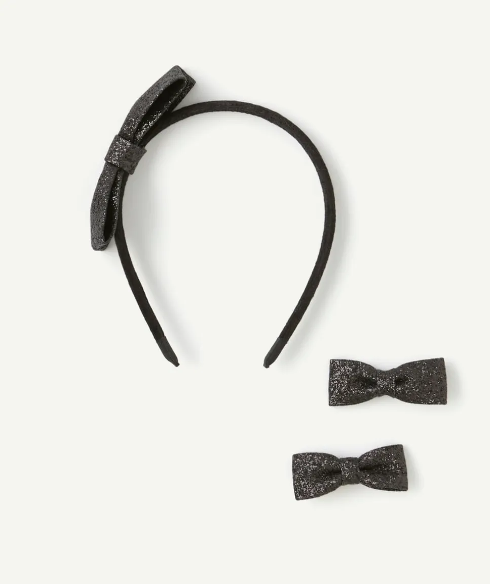 Lot de 3 accessoires cheveux fille noir pailleté