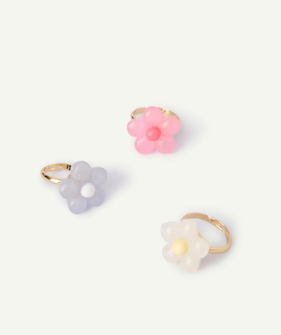 Lot de 3 bagues fleurs colorées