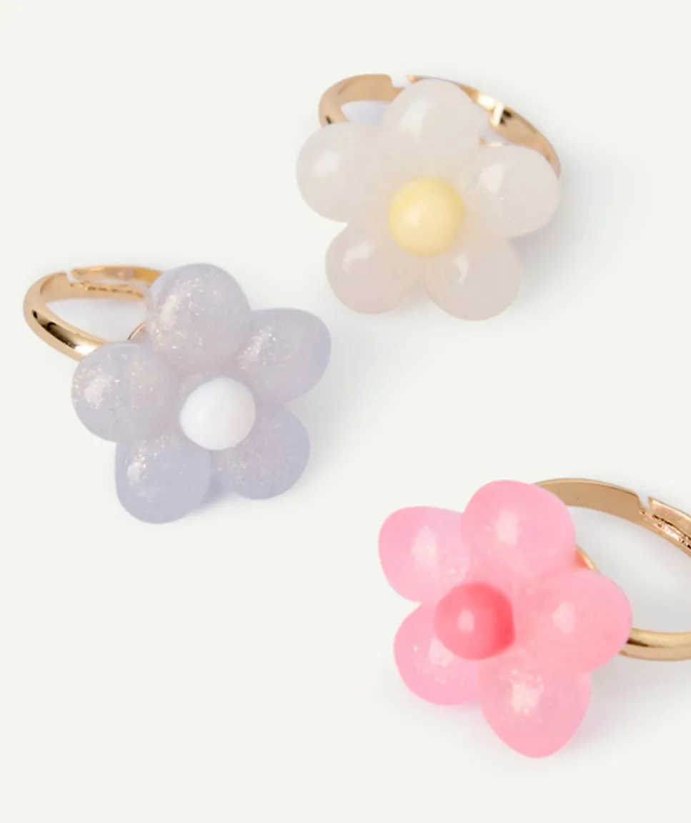 Lot de 3 bagues fleurs colorées