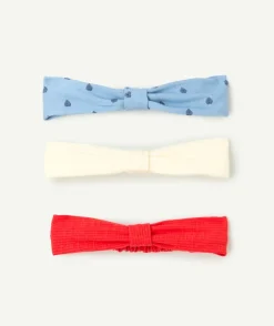 Lot de 3 bandeaux bébé fille en coton avec nœud imprimé et unis