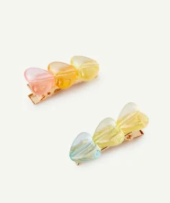 Lot de 2 barrettes bébé fille avec coeurs colorés transparents
