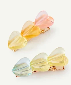 Lot de 2 barrettes bébé fille avec coeurs colorés transparents
