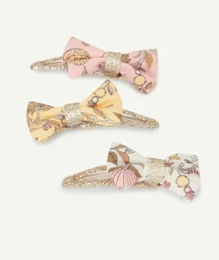 Lot de 3 barrettes bébé fille couleur dorée avec noeuds fleuris
