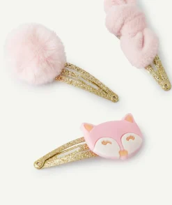 Lot de 3 barrettes bébé fille pailletés avec pompom rose