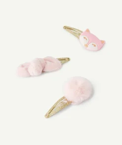 Lot de 3 barrettes bébé fille pailletés avec pompom rose