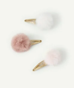Lot de 3 barrettes bébé fille pailletées avec pompons
