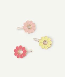 Lot de 3 barrettes fille avec fleurs jaune et rose