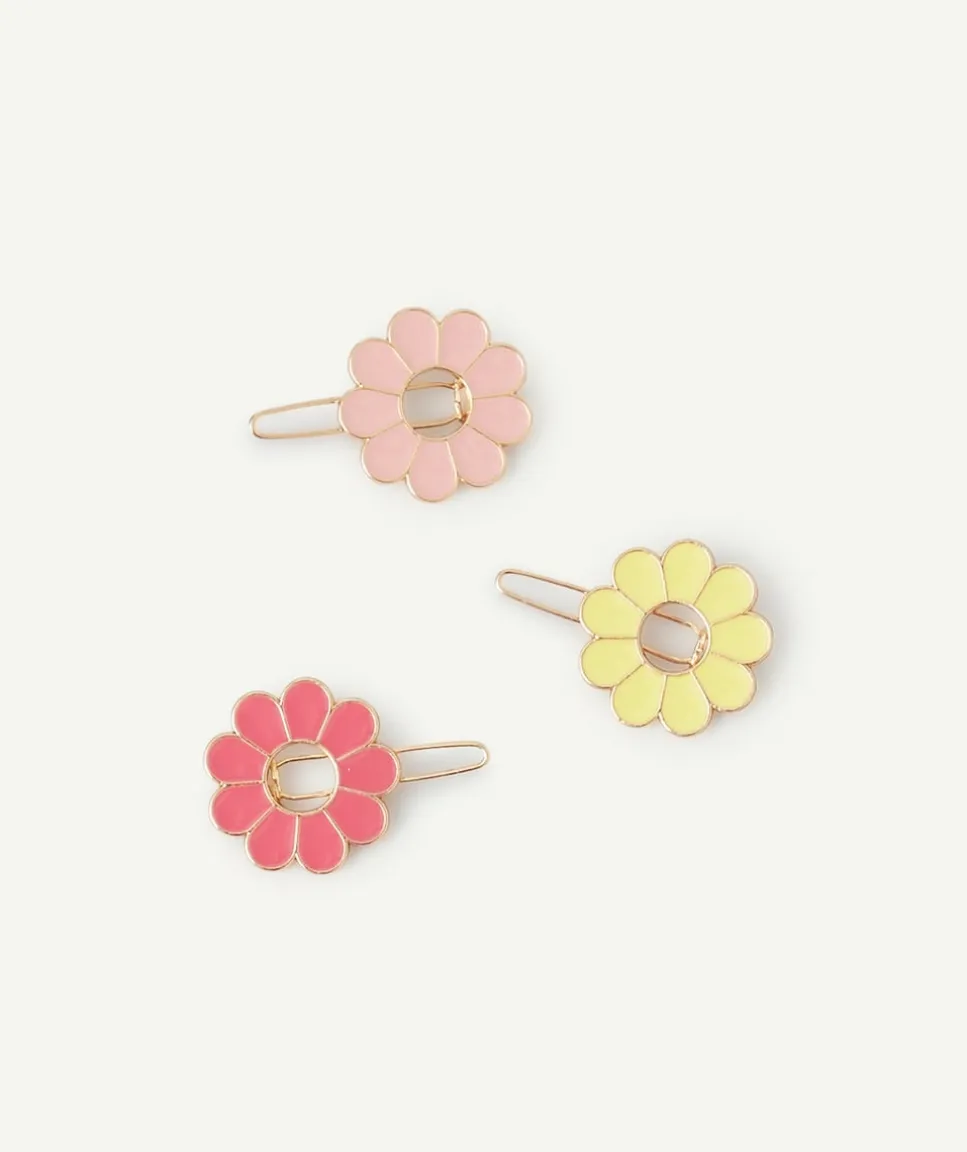 Lot de 3 barrettes fille avec fleurs jaune et rose