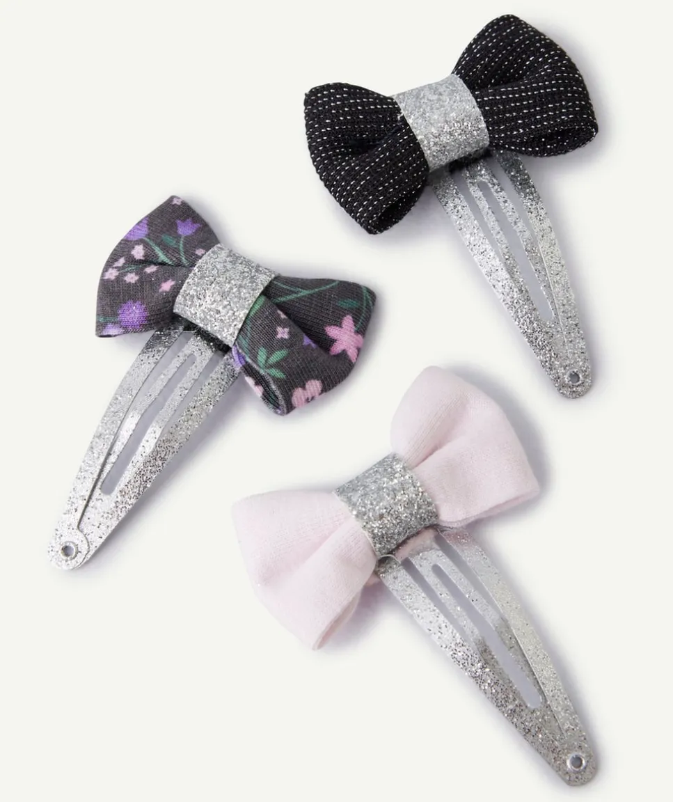 Lot de 3 barrettes fille avec nœuds imprimés ou unis