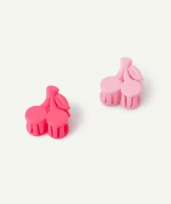 Lot de 2 barrettes fille cerise rose et fuchsia