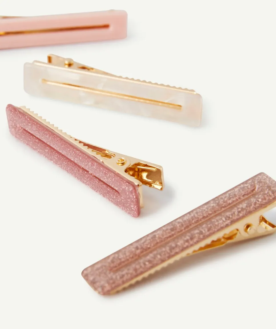 Lot de 4 barrettes fille couleur dorée rectangulaires classiques ou pailletées