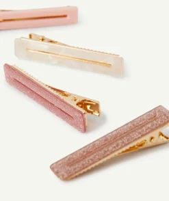 Lot de 4 barrettes fille couleur dorée rectangulaires classiques ou pailletées