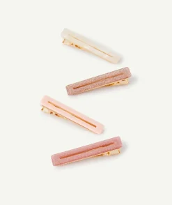 Lot de 4 barrettes fille couleur dorée rectangulaires classiques ou pailletées