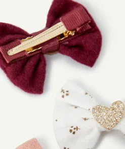 Lot de 3 barrettes fille noeuds avec coeurs pailletés