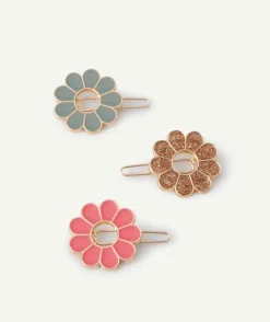 Lot de 3 barrettes fleurs colorées