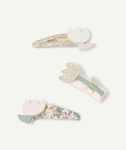 Lot de 3 barrettes fleurs pailletées