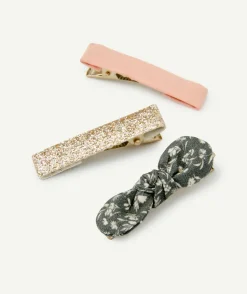 Lot de 3 barrettes verte rose et pailletée