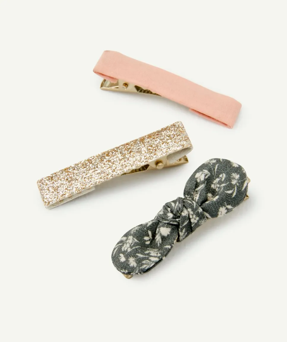 Lot de 3 barrettes verte rose et pailletée