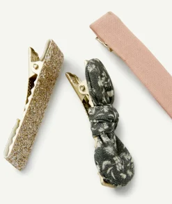 Lot de 3 barrettes verte rose et pailletée