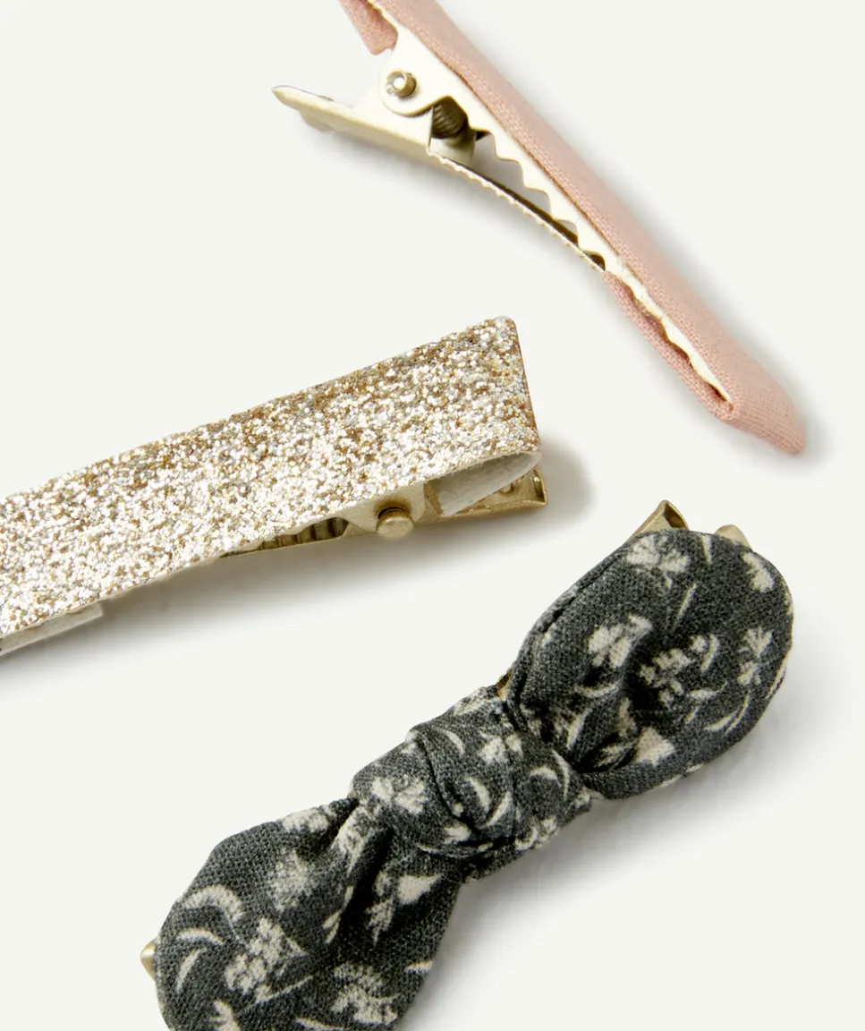 Lot de 3 barrettes verte rose et pailletée