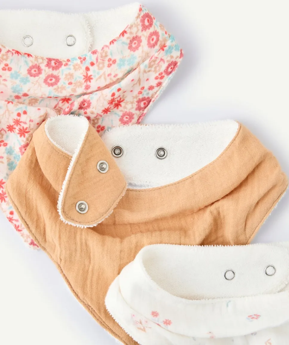 Lot de 3 bavoirs bandana bébé fille imprimés fleuris