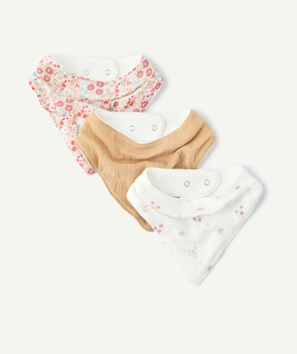 Lot de 3 bavoirs bandana bébé fille imprimés fleuris