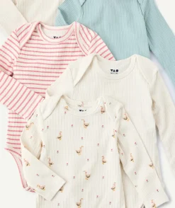 Lot de 5 bodies bébé fille imprimés fantaisie et rayures