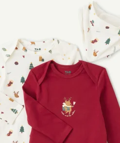 Lot de 2 bodies et bavoir imprimé noël mixte