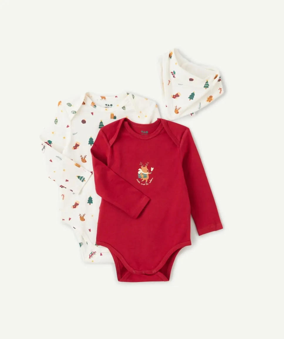 Lot de 2 bodies et bavoir imprimé noël mixte