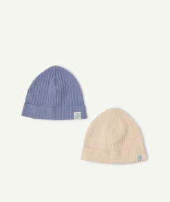 Lot de 2 bonnets bébé garçon en coton côtelé
